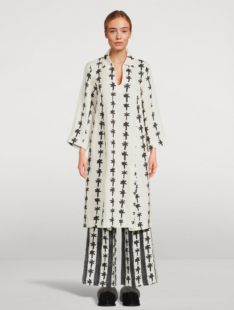 Linen Caftan Lounge Set Palm Stripe