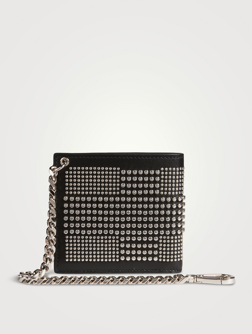 Leather Studded Billfold Wallet With Chain