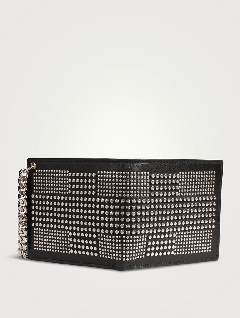 Leather Studded Billfold Wallet With Chain