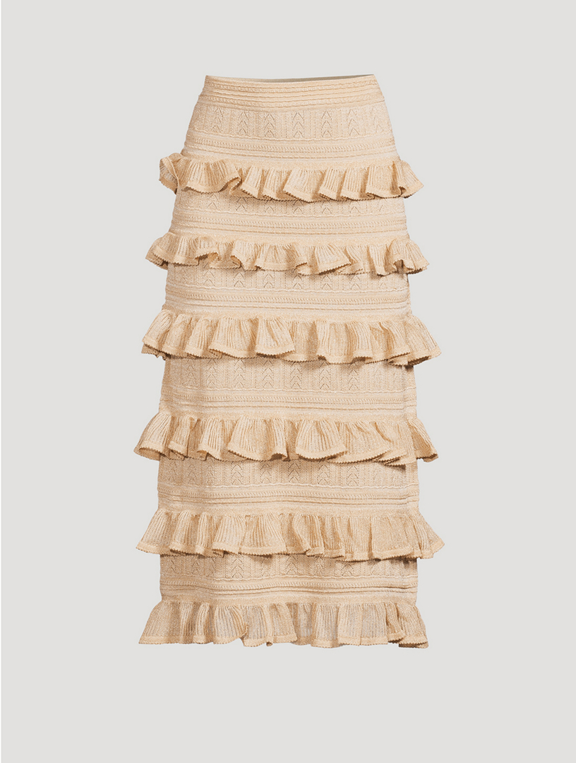 【Zimmermann】MATCHMAKER RUFFLE SKIRT ラッフルニットスカート ZIMMERMANN Matchmaker Ruffled Lurex Midi Skirt | Holt Renfrew
