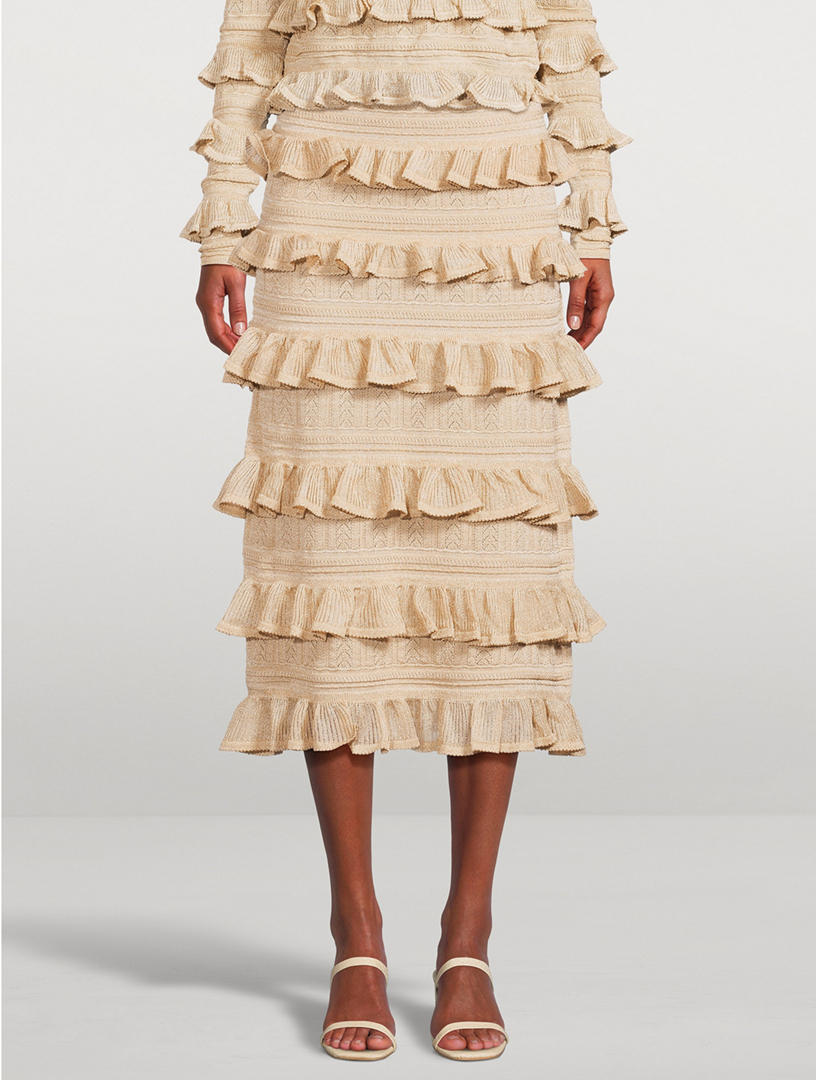 ZIMMERMANN Matchmaker Ruffled Lurex Midi Skirt | Holt Renfrew
