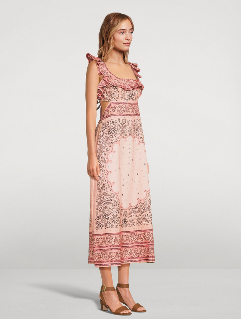 zimmermann matchmaker frilled midi dress ZIMMERMANN + NET SUSTAIN Matchmaker asymmetric floral-print chiffon midi  dress