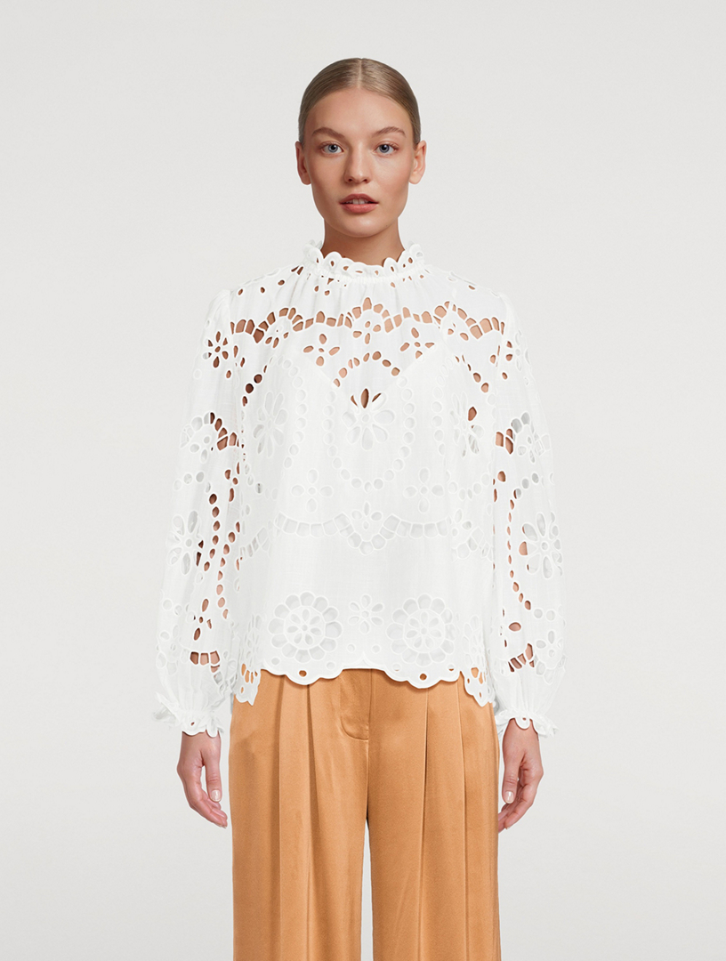 ZIMMERMANN Lexi Embroidered Cotton Blouse | Holt Renfrew