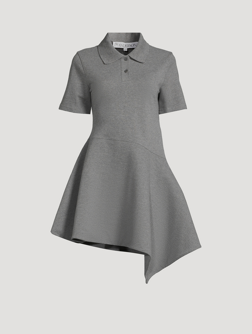 Short-Sleeve Asymmetric Mini Polo Dress