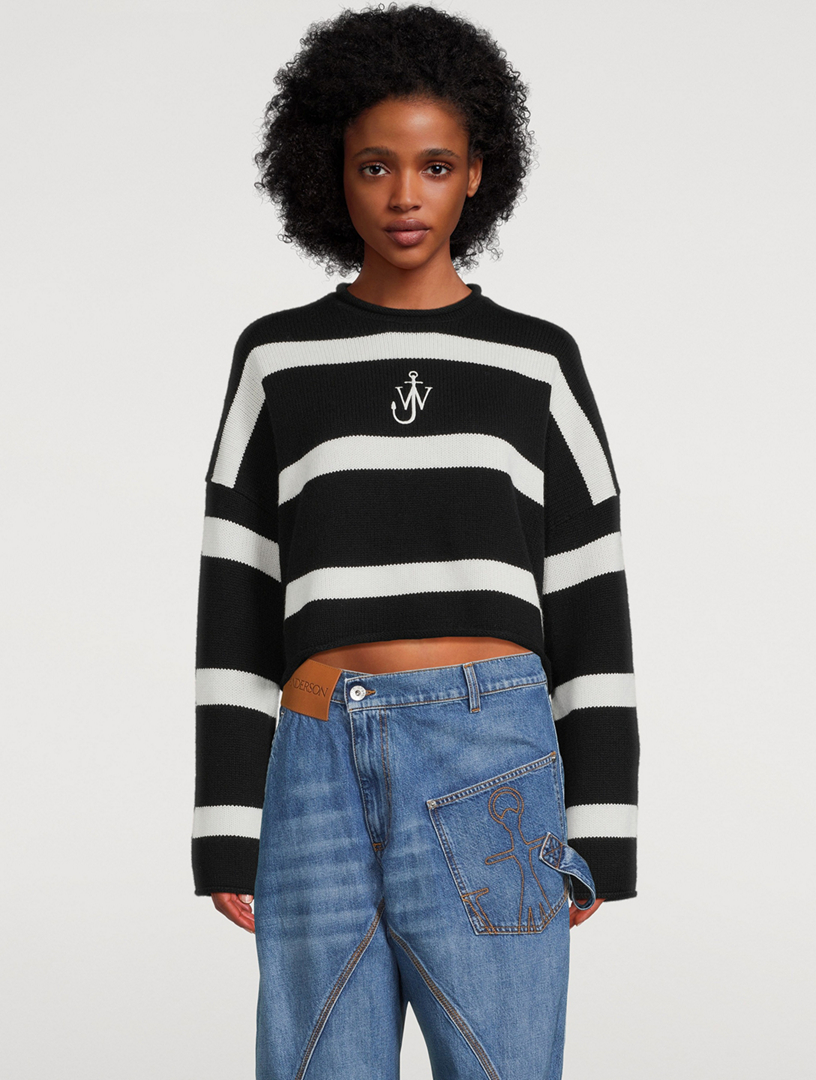 Anchor-Embroidered Cropped Sweater