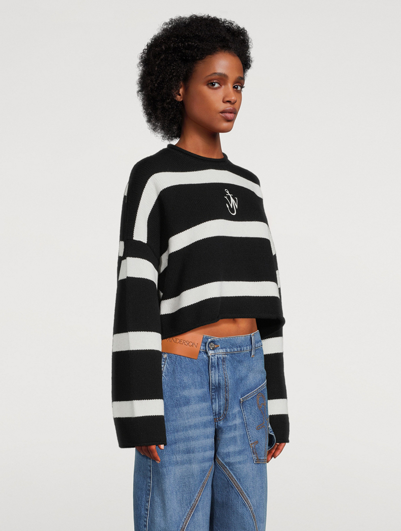 Anchor-Embroidered Cropped Sweater