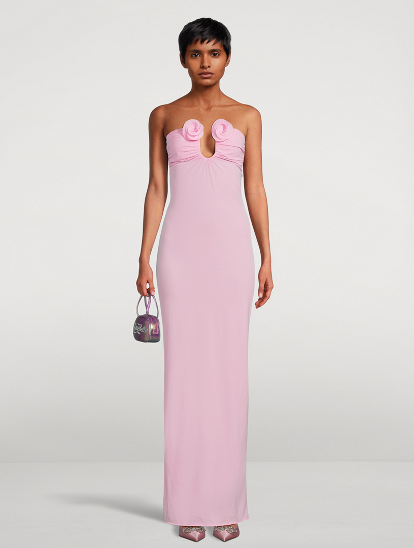 MAGDA BUTRYM Strapless Jersey Maxi Dress with Floral Appliqué