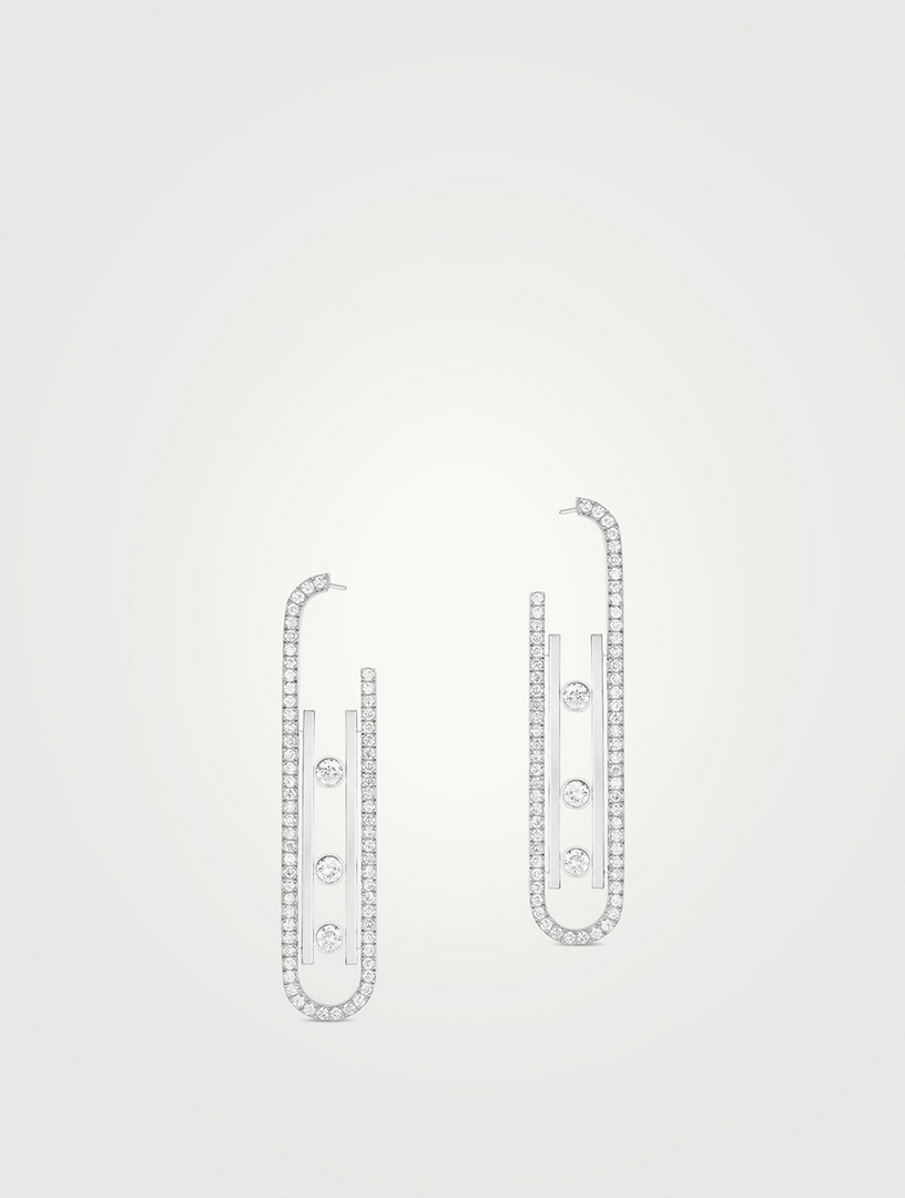 Boucles D'Oreilles Pendantes Diamant Pavées XL Or Blanc So Move