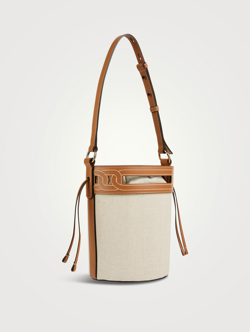 Kate Leather-Trimmed Canvas Bucket Bag