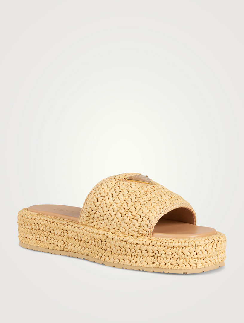 Raffia Flatform Slide Sandals