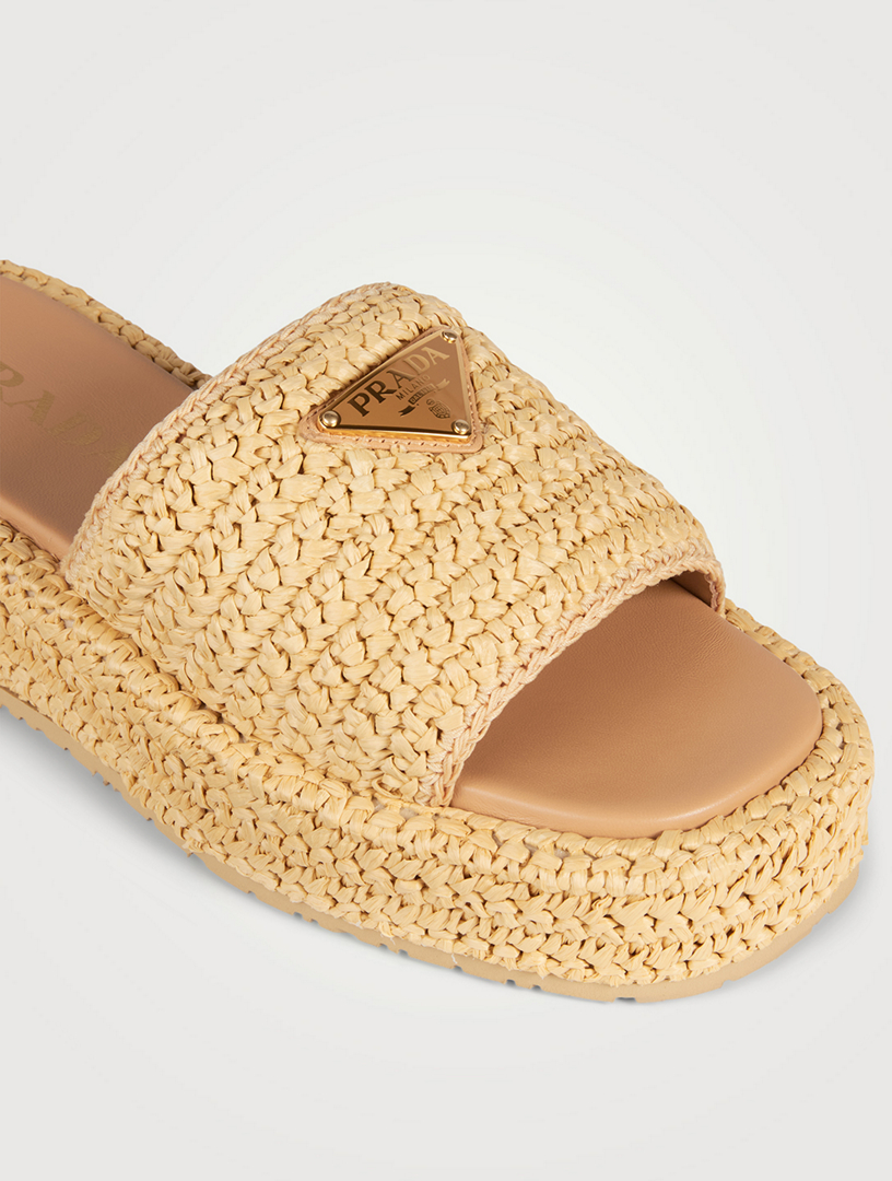 PRADA Raffia Flatform Slide Sandals Holt Renfrew