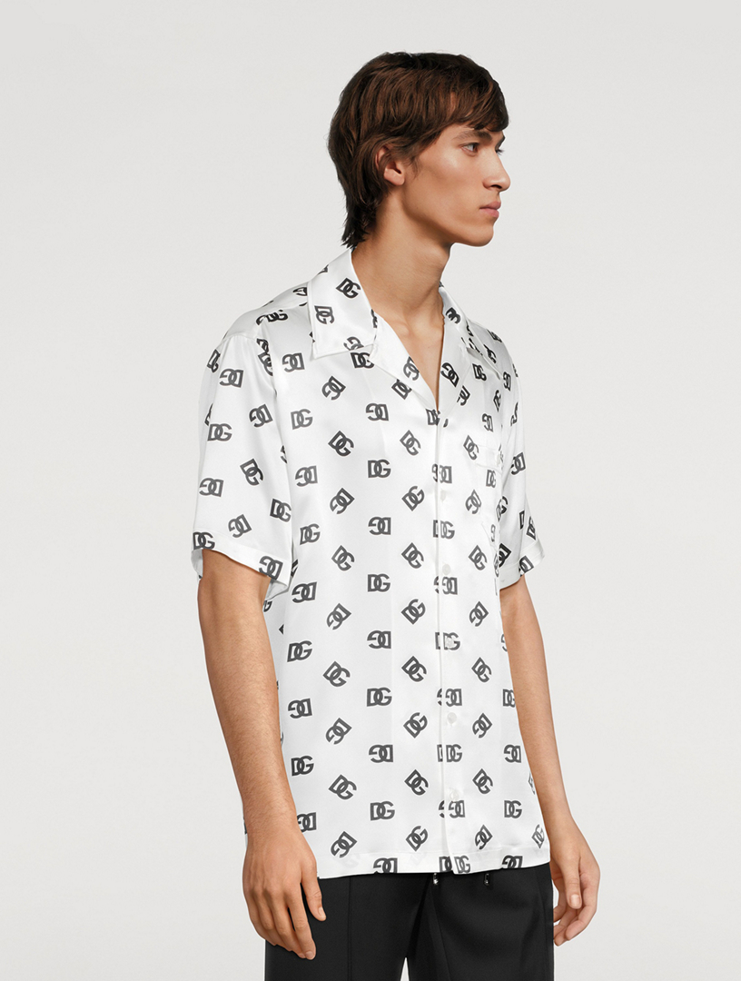 Silk Short-Sleeve Shirt Monogram Print