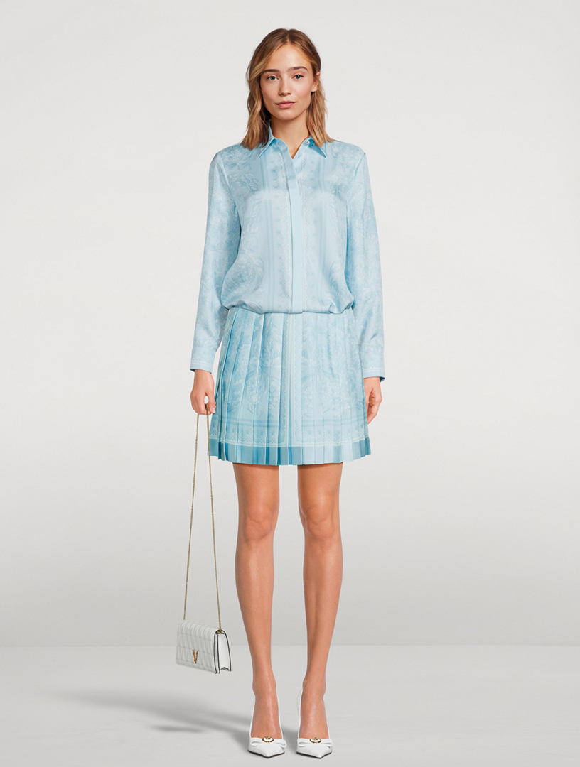 Pleated Silk Mini Skirt Barocco Print