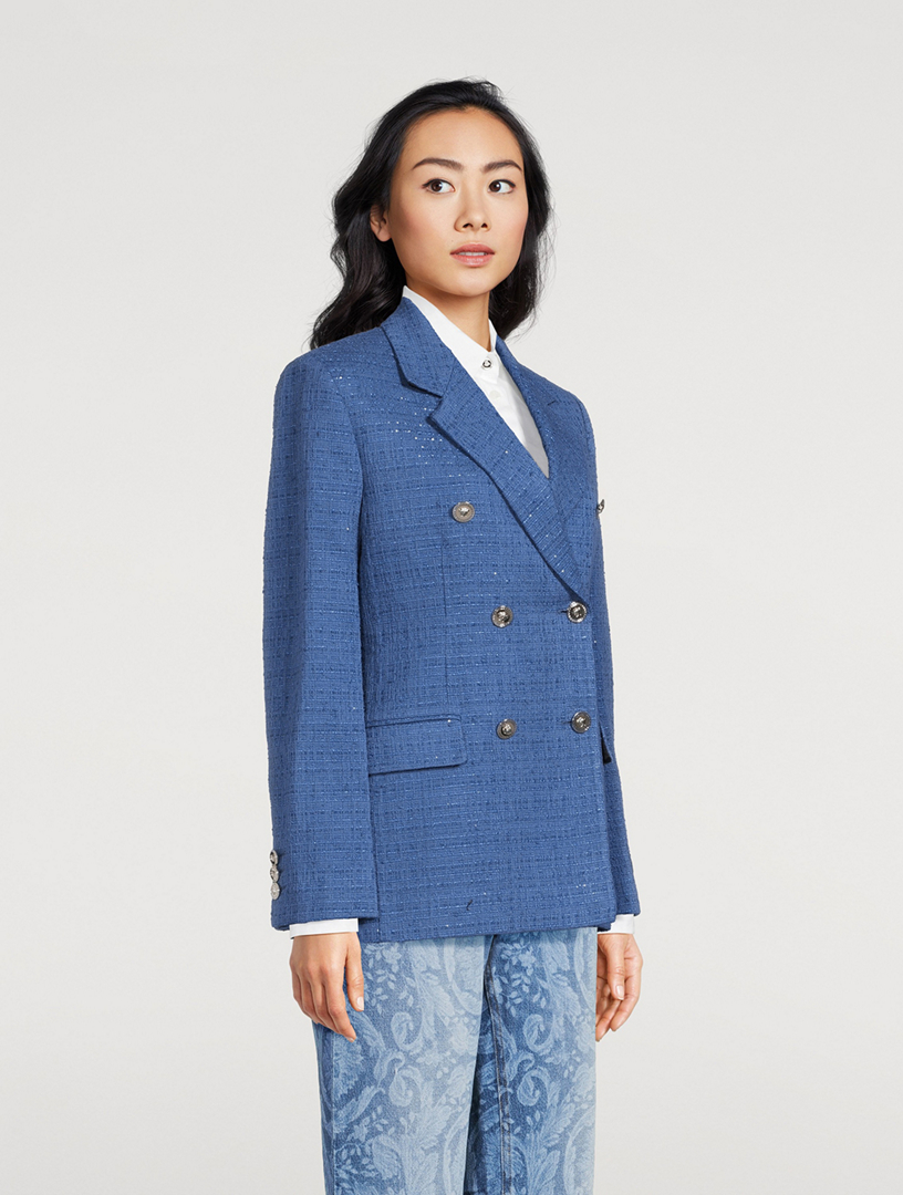 Bouclé Tweed Double-Breasted Blazer
