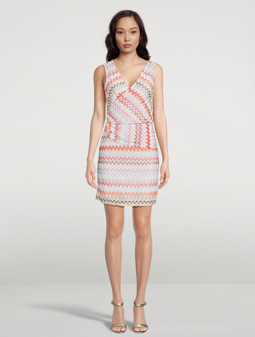 Draped Mini Dress Zig Zag Print