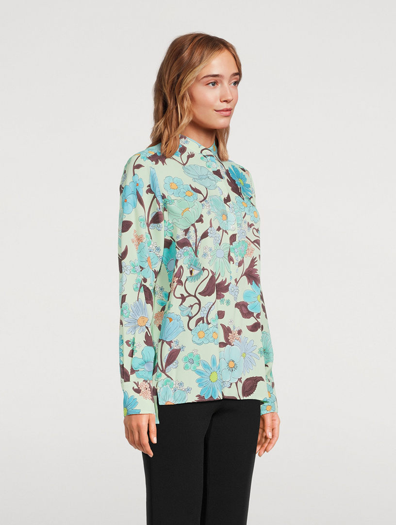 Collarless Shirt Garden Print