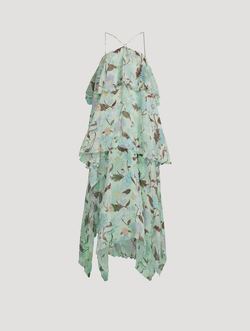 Silk Chiffon Long Dress Lady Garden Print