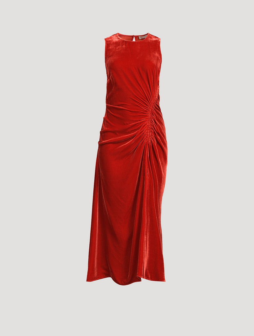 ULLA JOHNSON Cornelia Ruched Velvet Midi Dress | Holt Renfrew