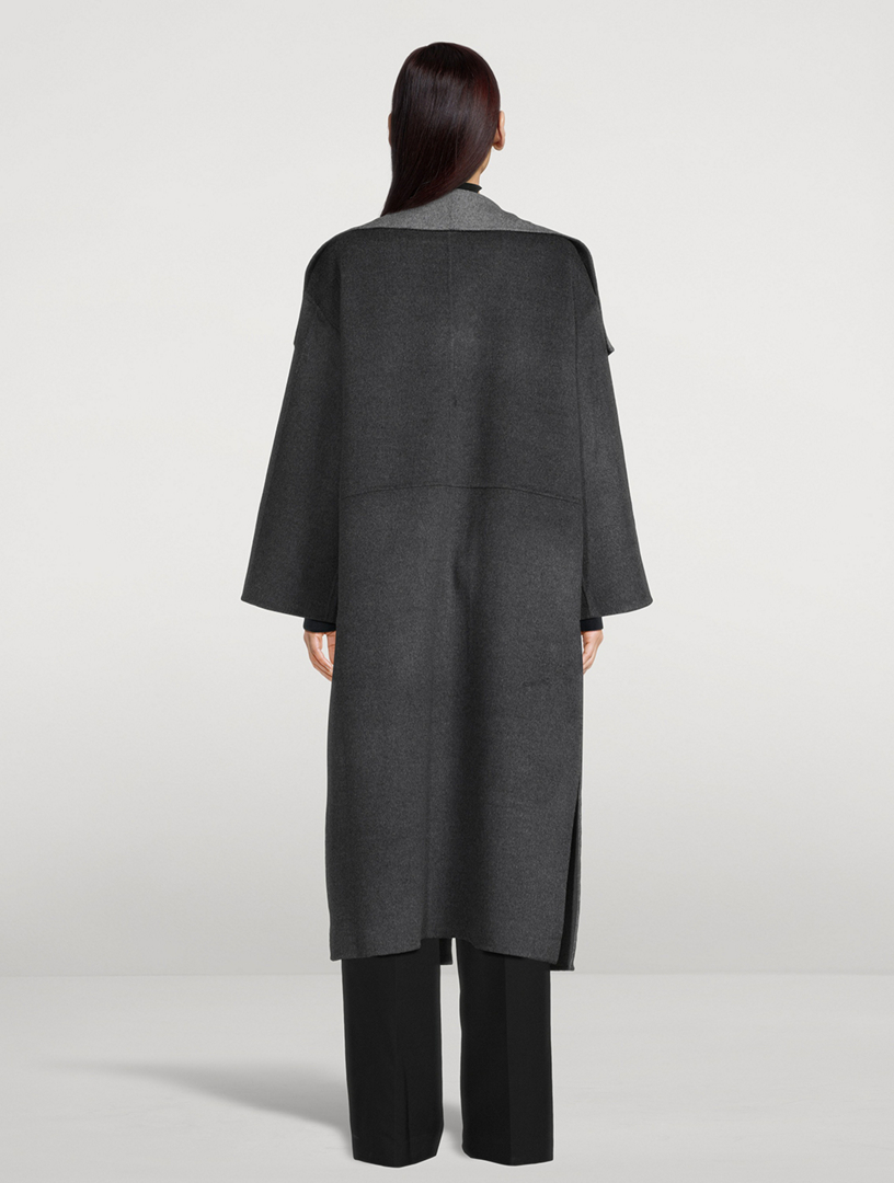 Two-tone signature wool cashmere coat dark grey melange – TOTEME