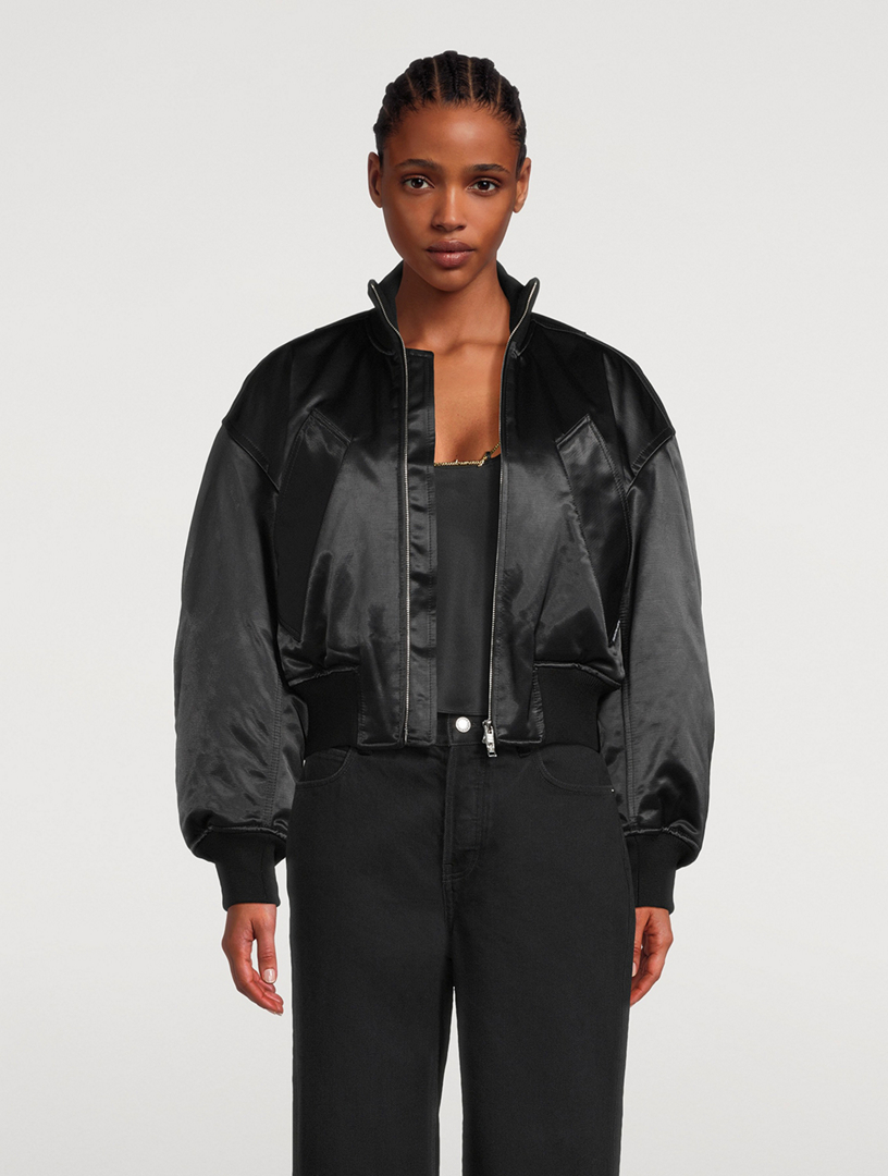 Cropped Satin Bomber Jacket