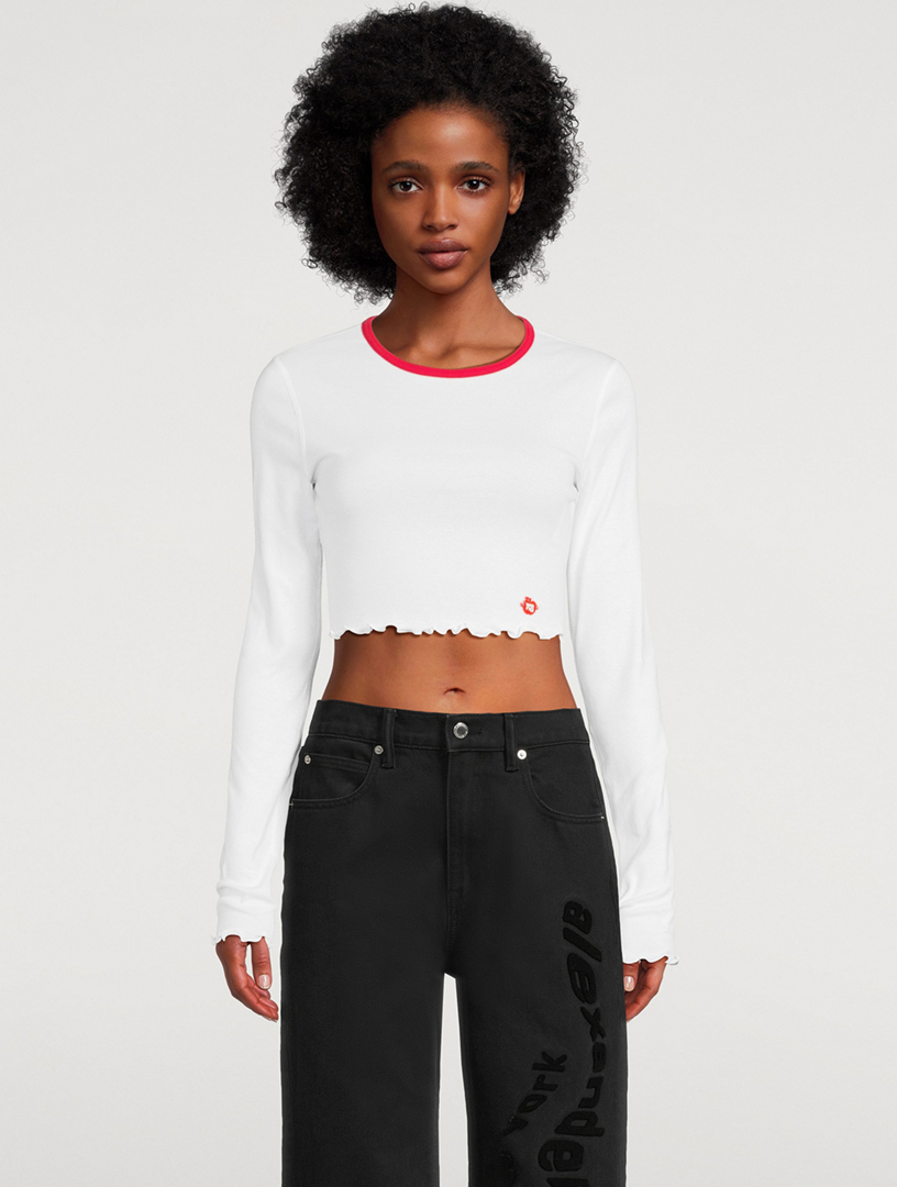 ALEXANDER WANG Cropped crystal-embellished stretch-jersey T-shirt