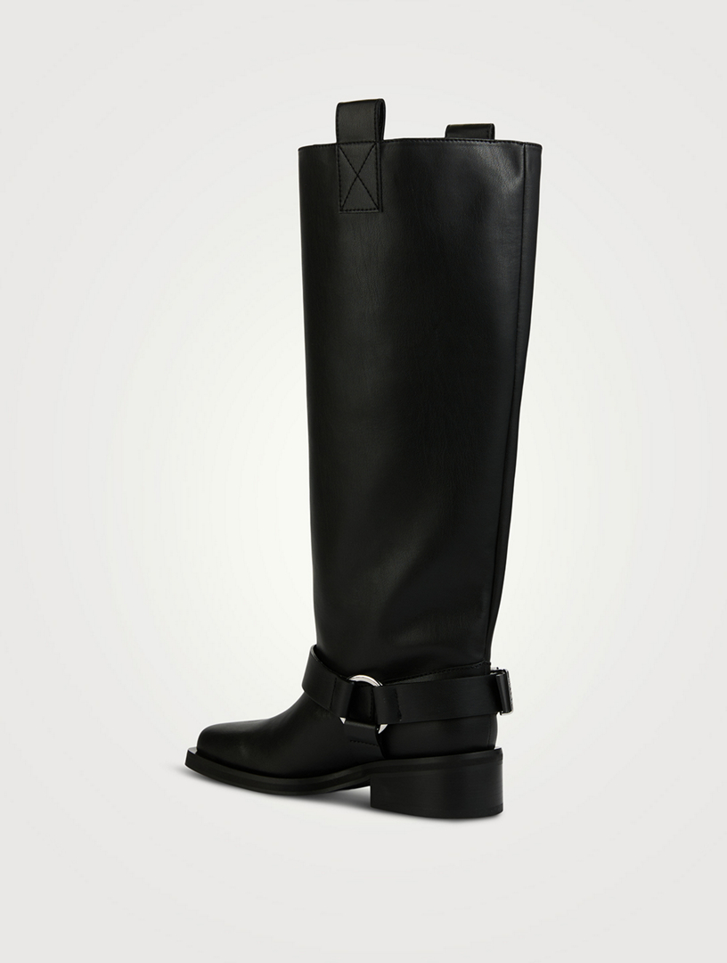 GANNI Leather Knee High Biker Boots Holt Renfrew