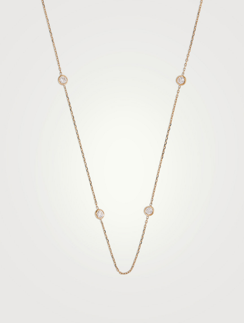 14K Gold Brilliant Round Bezel Station Necklace With Lab Grown Diamonds