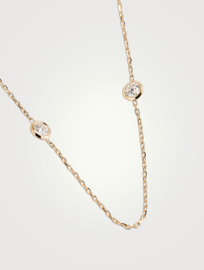 14K Gold Brilliant Round Bezel Station Necklace With Lab Grown Diamonds