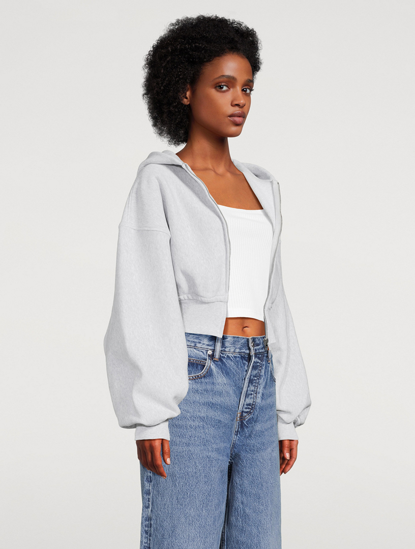 Oversized Zip Up Hoodie In Flocked Terry