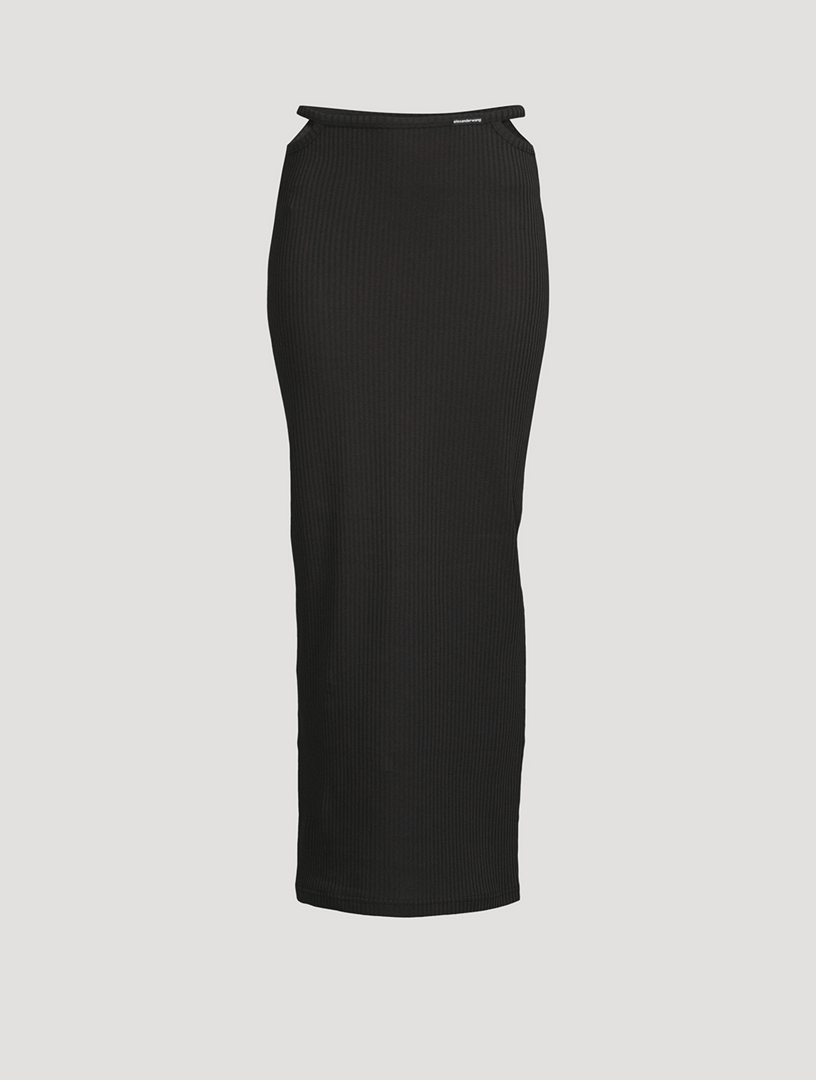 ALEXANDERWANG.T G-String Rib Knit Cotton Jersey Long Skirt