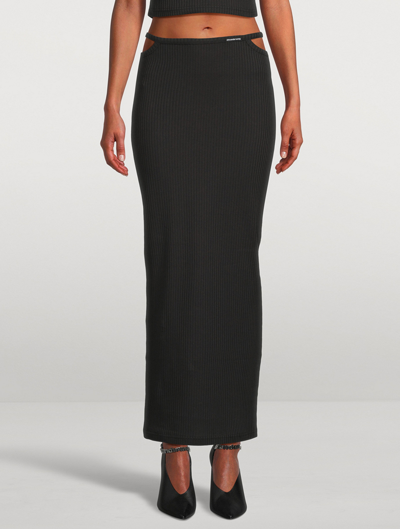 ALEXANDERWANG.T G-String Rib Knit Cotton Jersey Long Skirt