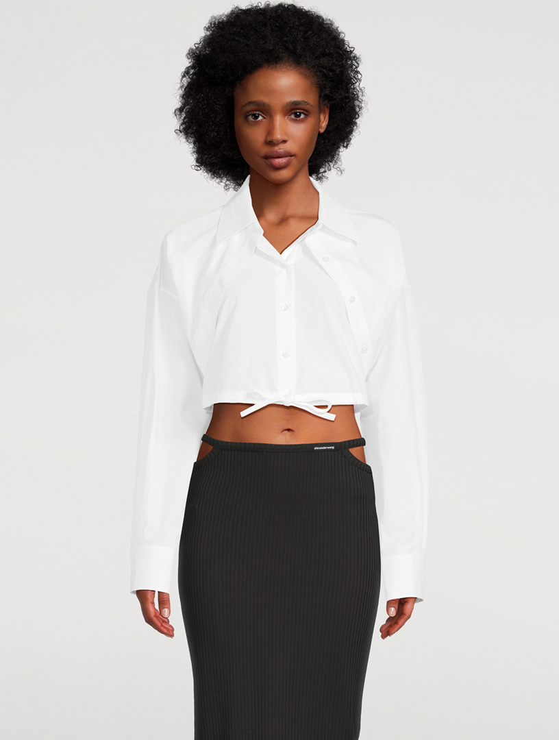 Alexander Wang Layered Knit And Poplin Crop Top in Blue