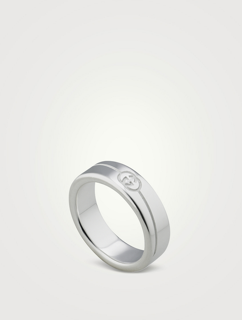 Bague à G entrelacés diagonale en argent sterling