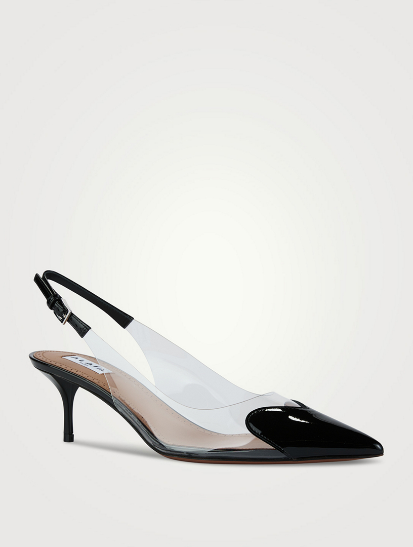 Heart Patent Leather And PVC Slingback Pumps