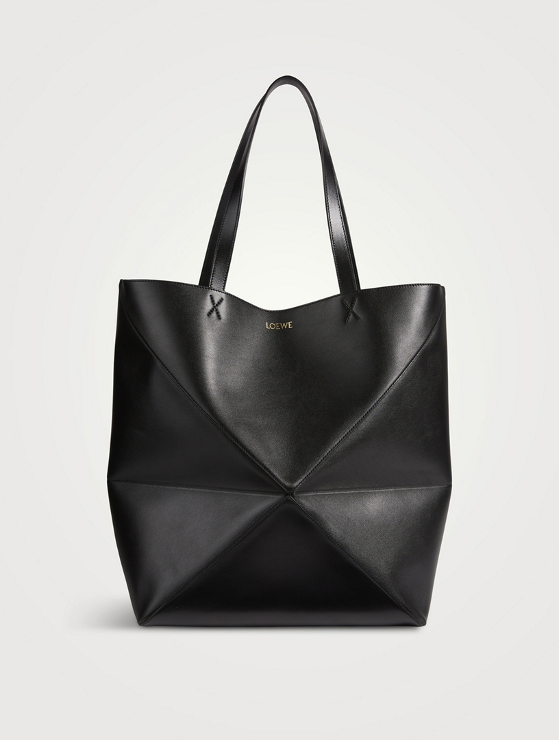 Black leather tote bag large sale