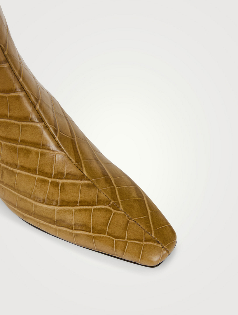 The Mid-Heel Croc-Embossed Leather Boots