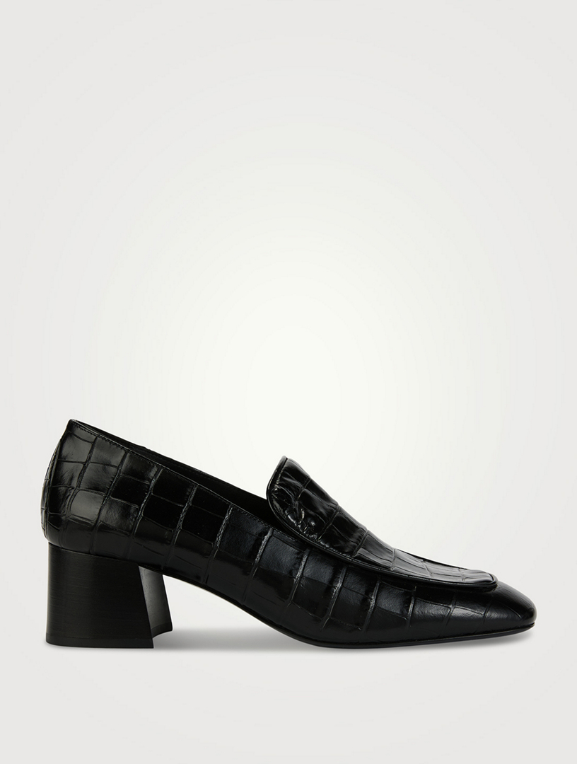 The Block-Heel Croc-Embossed Leather Loafers