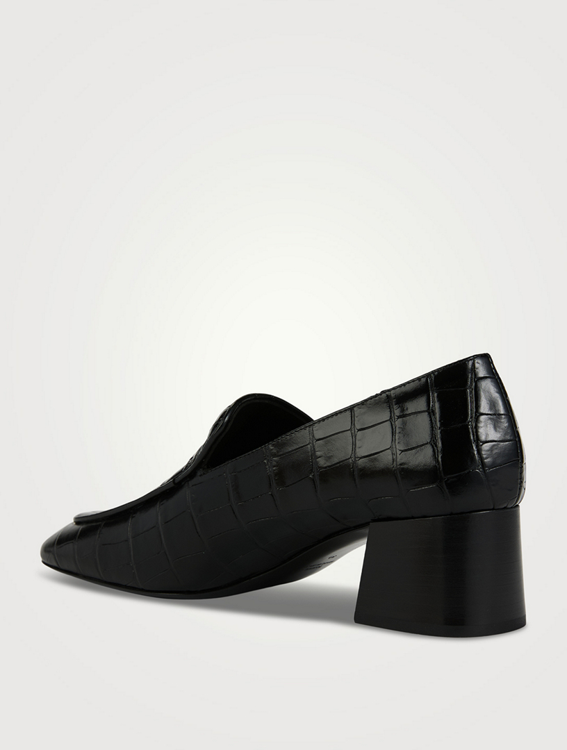 The Block-Heel Croc-Embossed Leather Loafers