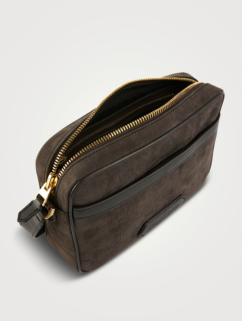 Suede Croc Stamped Messenger Bag