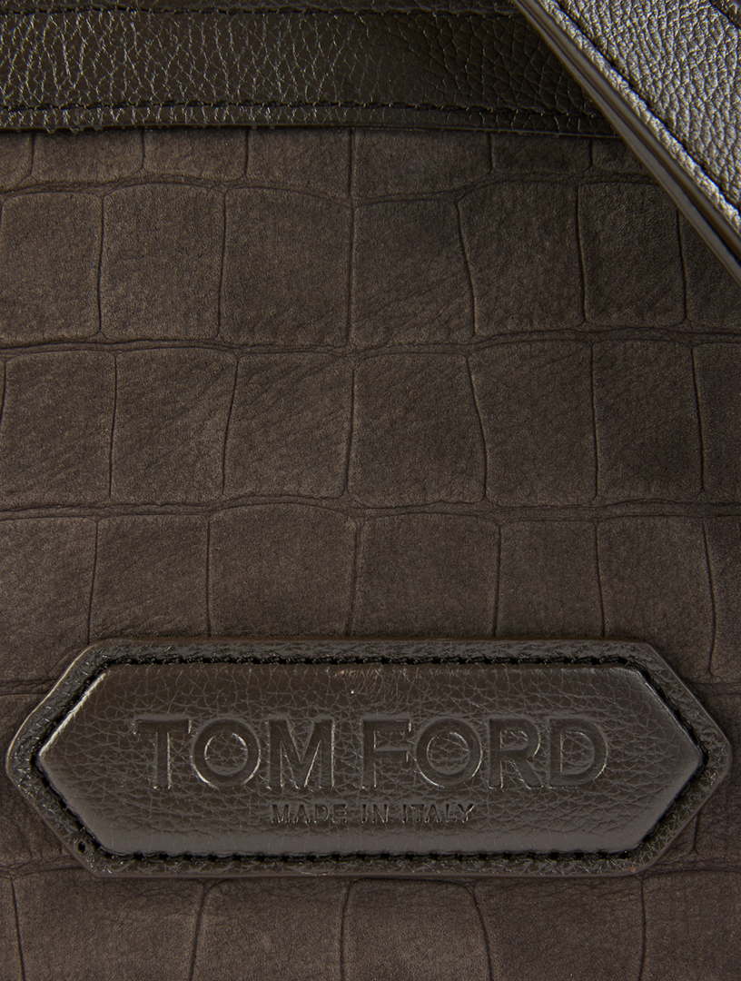 Suede Croc Stamped Messenger Bag