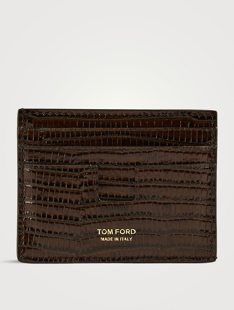 T Line Croc-Embossed Leather Card Holder