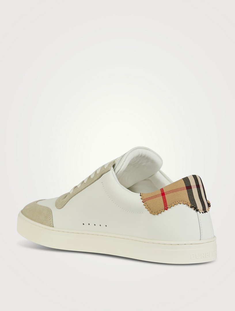 Leather And Check Cotton Sneakers