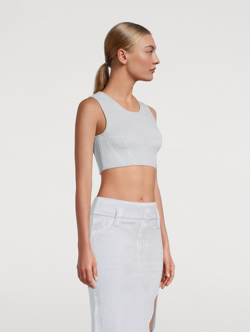 Lillian Crop Top Denim Print