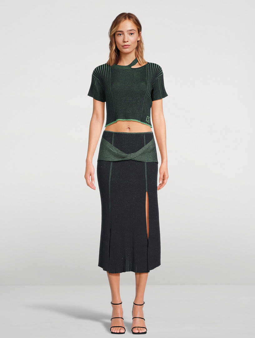 Yolanda Metallic Mixed Rib Cropped Top