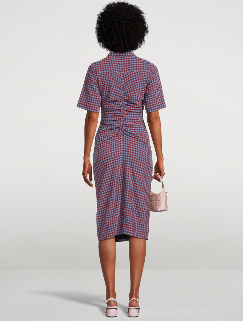 Ruched Seersucker Dress Gingham Print