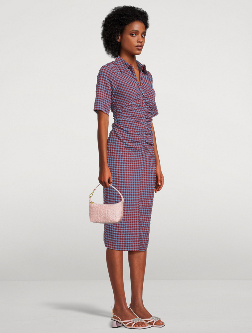 GANNI Ruched Seersucker Dress In Gingham Print Holt Renfrew