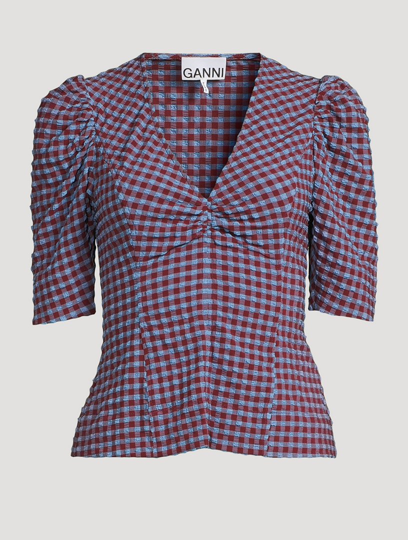 Seersucker Blouse Gingham Print