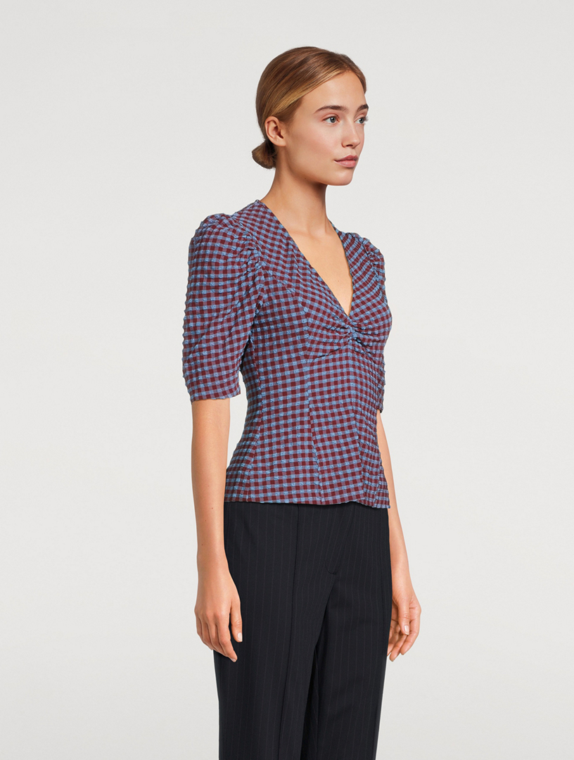Seersucker Blouse Gingham Print