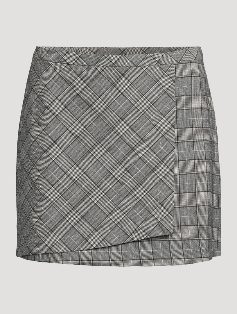 Wrap Mini Skirt Check Mix Print