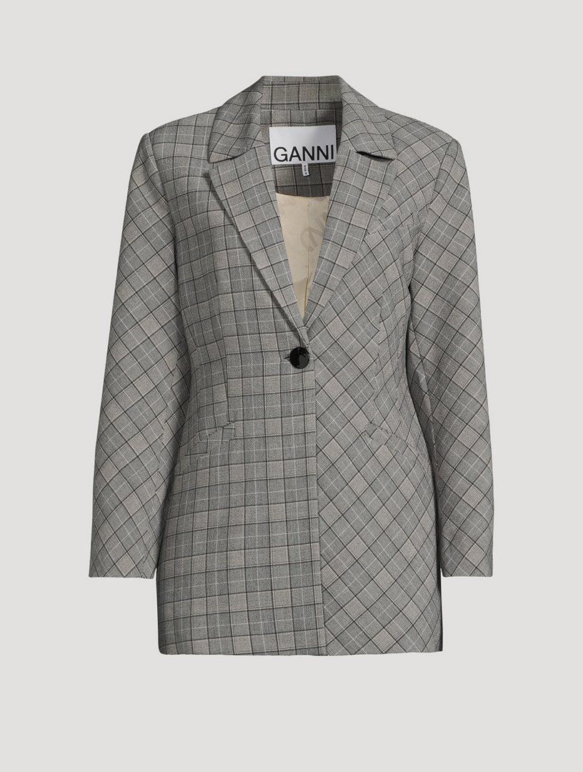 Single-Breasted Blazer Check Mix Print